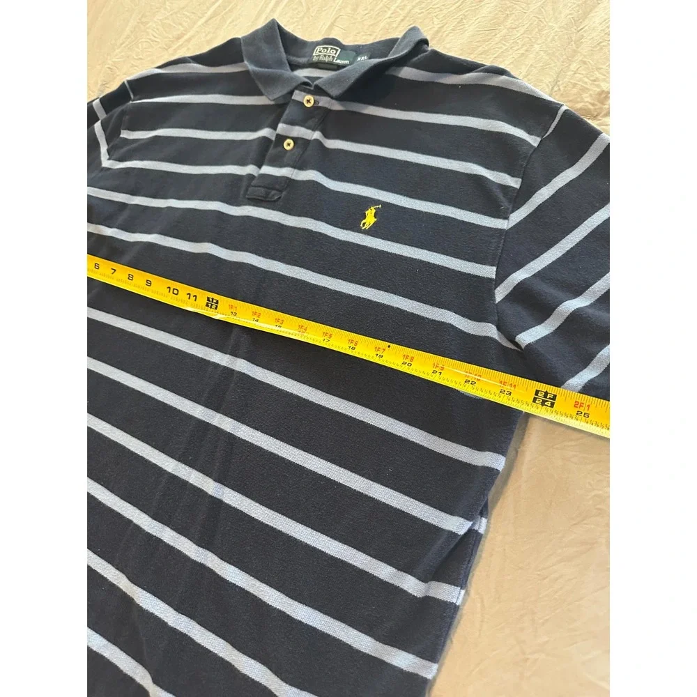 Polo Ralph Lauren Mens XXL Navy Blue Striped Short Sleeve Pique Polo Shirt